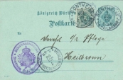 Postkarte (Bezirksverkehr) von Sontheim nach Heilbronn, Zusatzfrankatur Postkarte (Bezirksverkehr) von Sontheim nach Heilbronn, Zusatzfrankatur
